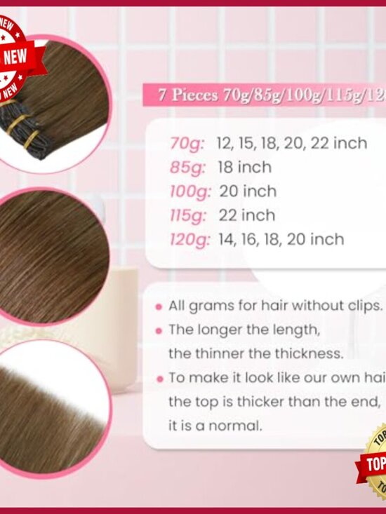 Real Human Hair Clip-In Extensions 22 Inch 75g 7pcs 16 Clips main image 5